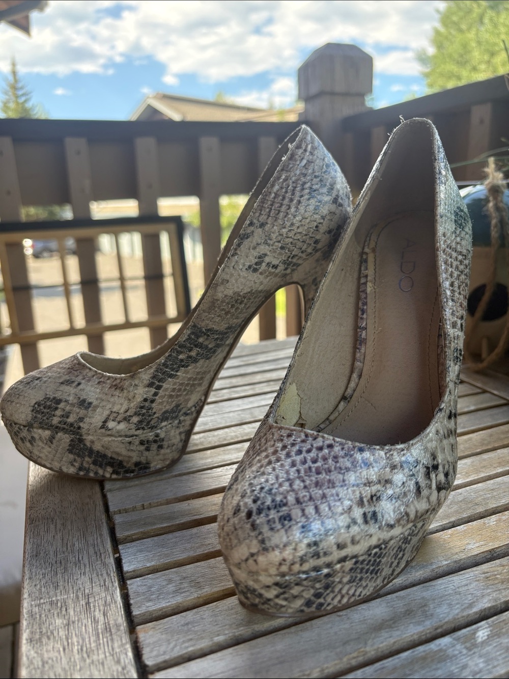 ALDO Beige Snake-Print Platform Pumps